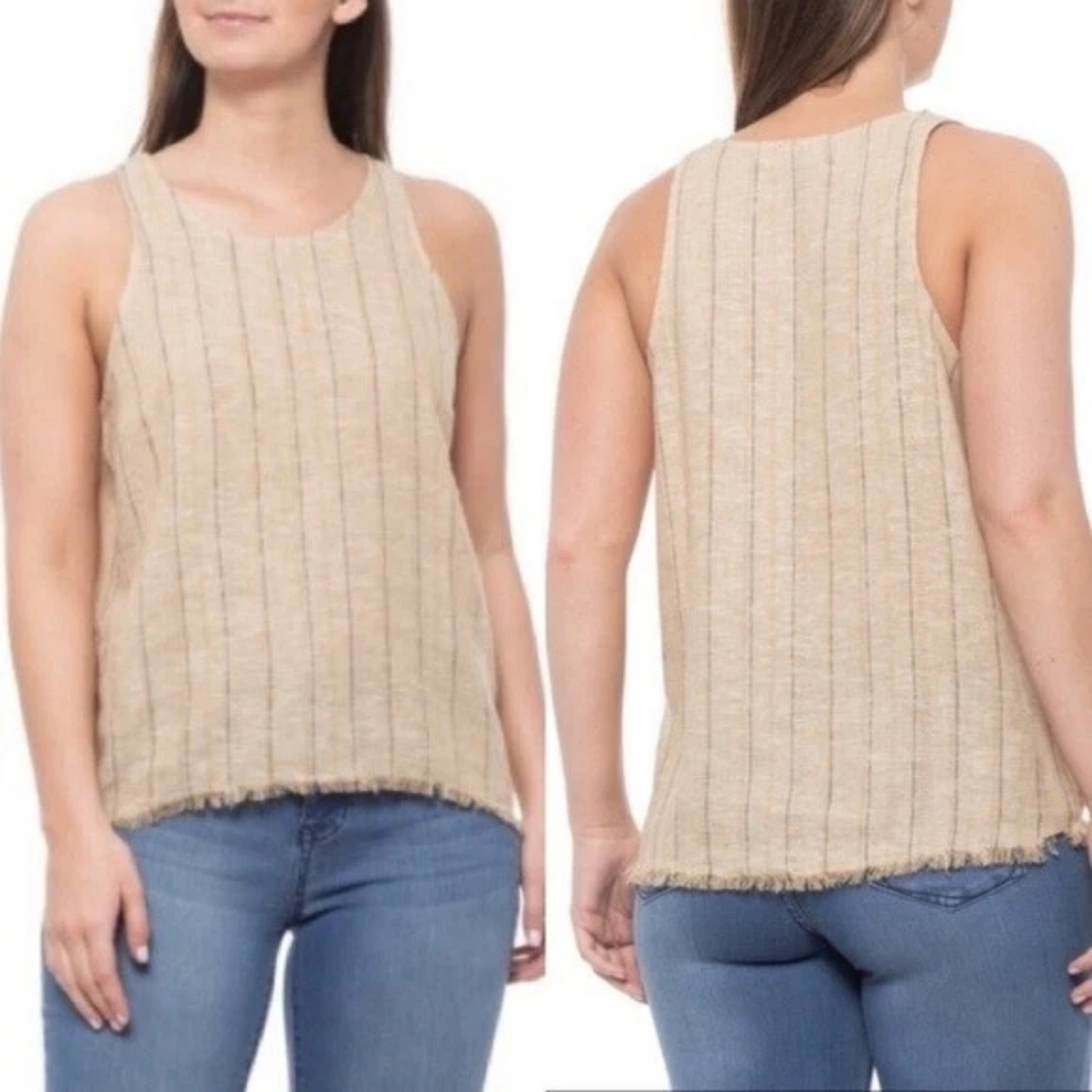ANTHROPOLOGIE DREW TEAGAN LINEN BURLAP RAW HEM TANK TOP Size MED. - Picture 4 of 8